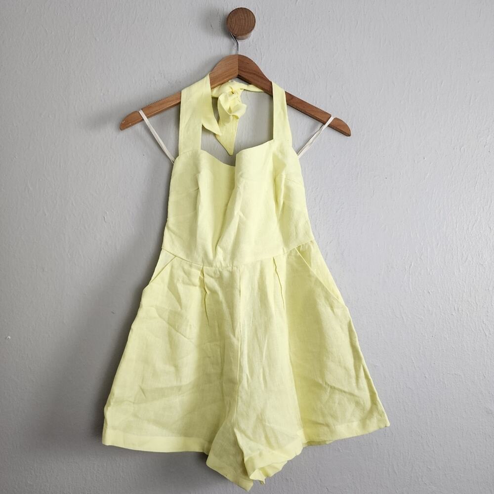 Rumer The Label Quinn Yellow Linen Halter Skort Romper Playsuit XS NWT